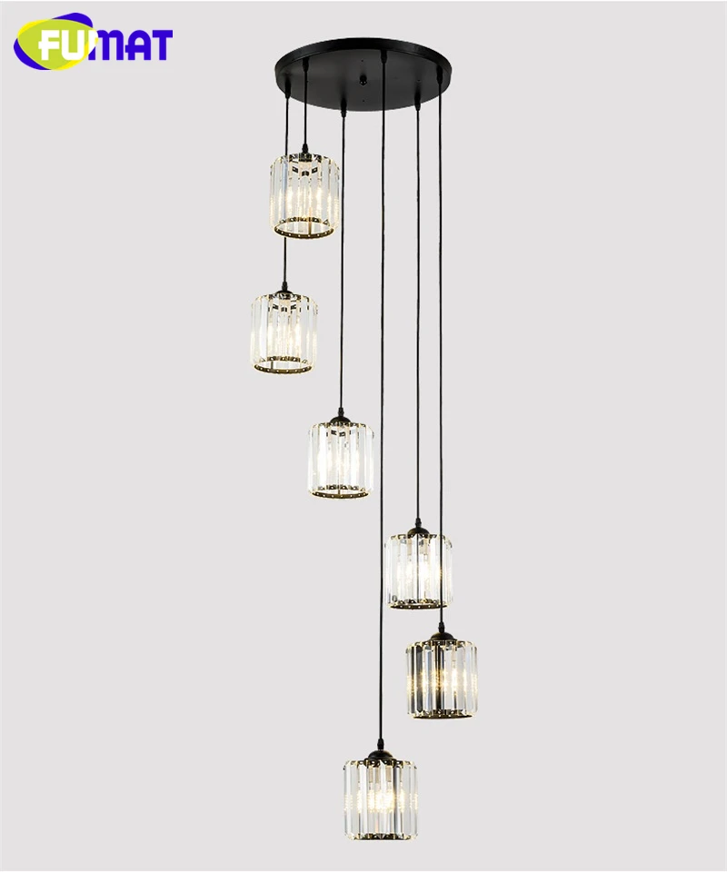 FUMAT Crystal K9 Stairs Rotation Ceiling Lamps Chandelier Lighting Hanging Lights LED Fixture American Modern Style Villa Stairs 11
