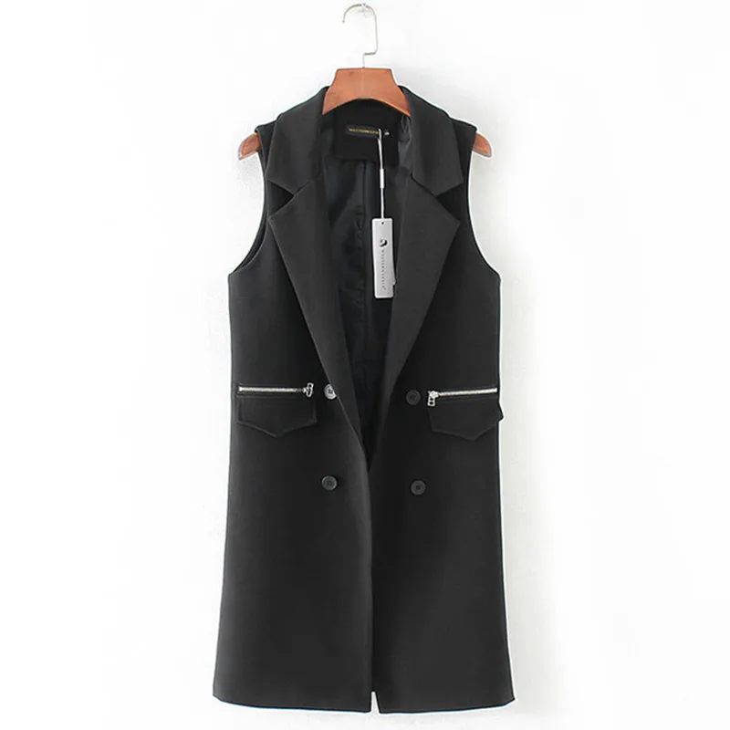 Elegant Double Breasted Zipper Pocket Long Black Women's Vest Gray Coat Female Spring Cardigan Waistcoat for Women Female Vest
Elegant Double Breasted Zipper Pocket Long Black Women's Vest Gray Coat Female Spring Cardigan Waistcoat for Women Female Vest