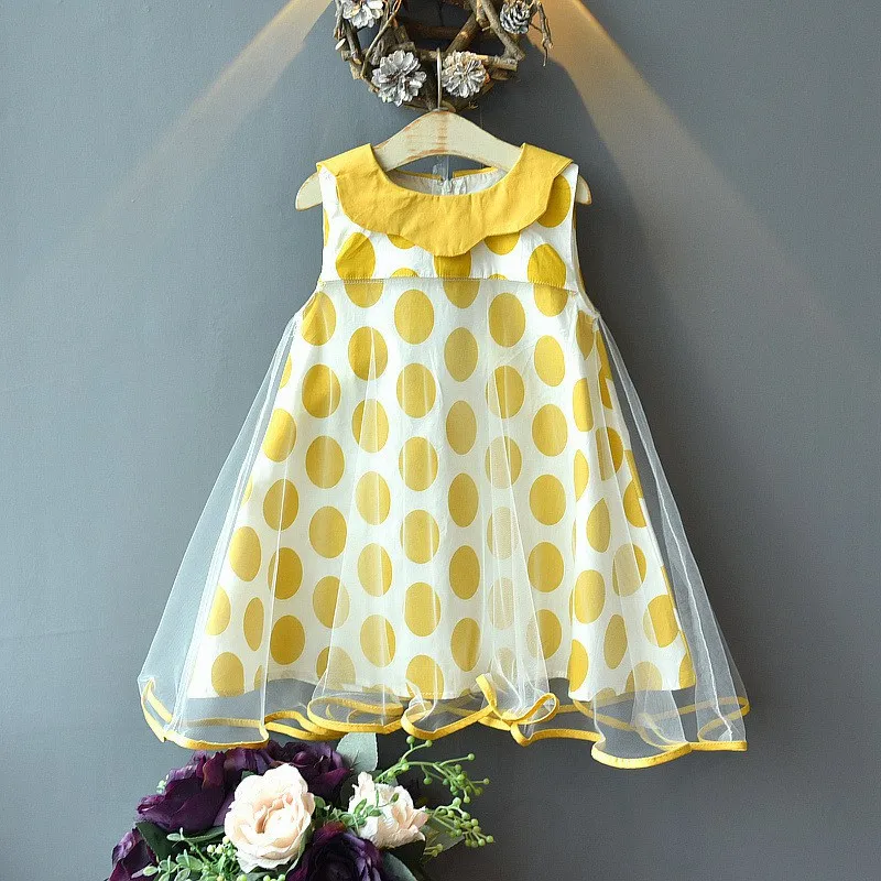 Summer For Girls 2-7 year Baby For Girl Clothes Princess fashion sleeveless Petal collar Dress mesh dot Vestidos Dress C2942
Summer For Girls 2-7 year Baby For Girl Clothes Princess fashion sleeveless Petal collar Dress mesh dot Vestidos Dress C2942