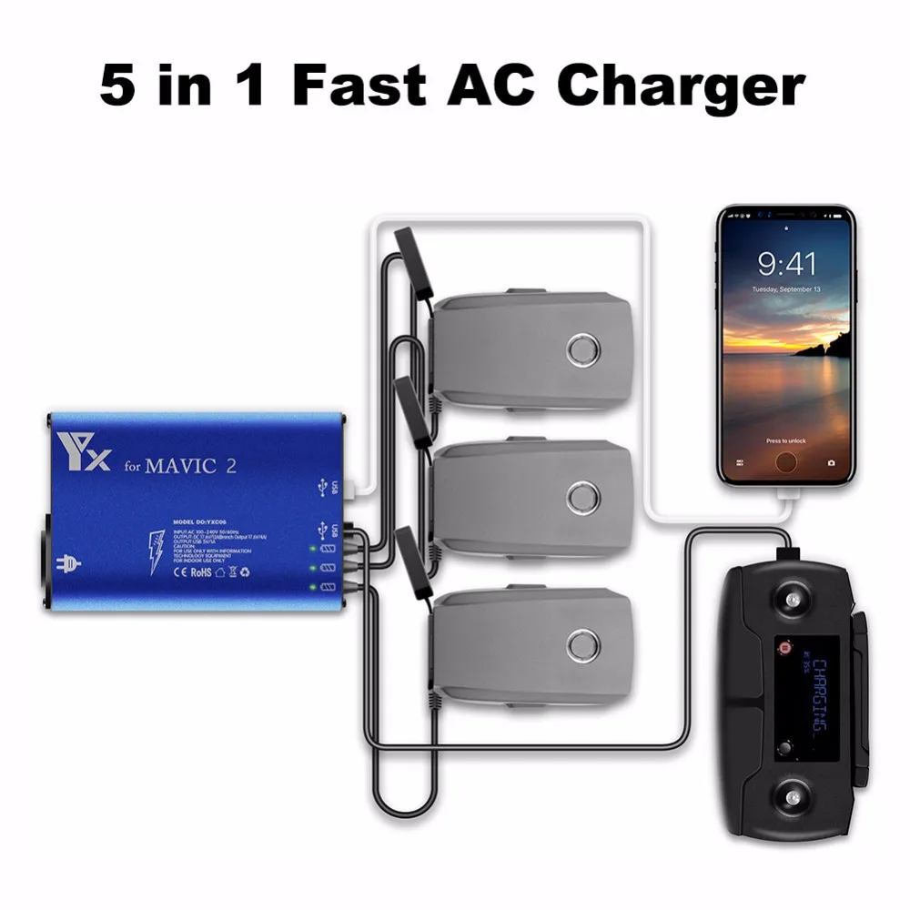 5in1 Multiple Intelligent Charging Hub Fast AC Charger for DJI Mavic 2 Pro / Zoom Drone Battery Car Charging Adapter EU/AU Plug
5in1 Multiple Intelligent Charging Hub Fast AC Charger for DJI Mavic 2 Pro / Zoom Drone Battery Car Charging Adapter EU/AU Plug