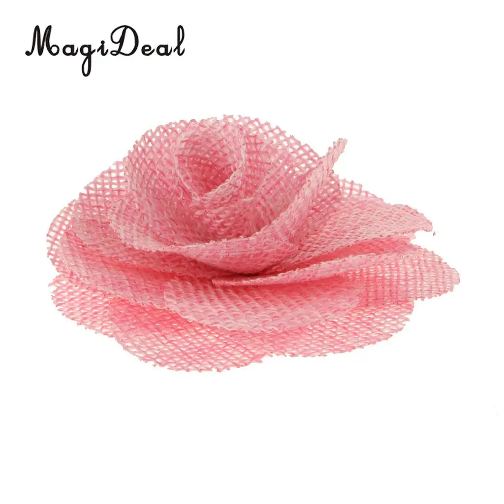 MagiDeal 10pcs/Lot 6.5cm Rustic Flower Rose Wedding Burlap Hessian Jute Vintage Decor Bride Bridegroom Corsage Wedding Supplies