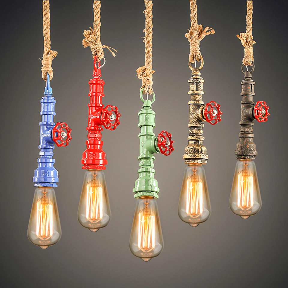 Фото DIY винтажная Паровая водопроводная цветная Подвесная лампа Лофт индастриал E27