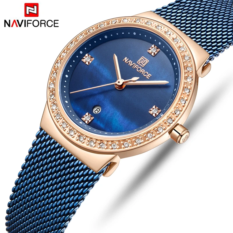 Часы наручные NAVIFORCE женские кварцевые брендовые Роскошные из нержавеющей стали