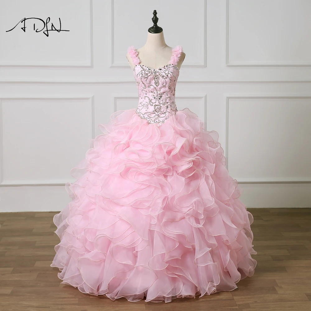 ADLN на тонких бретелях розовые платья Quinceanera Vestido 15 Anos бальное платье органза