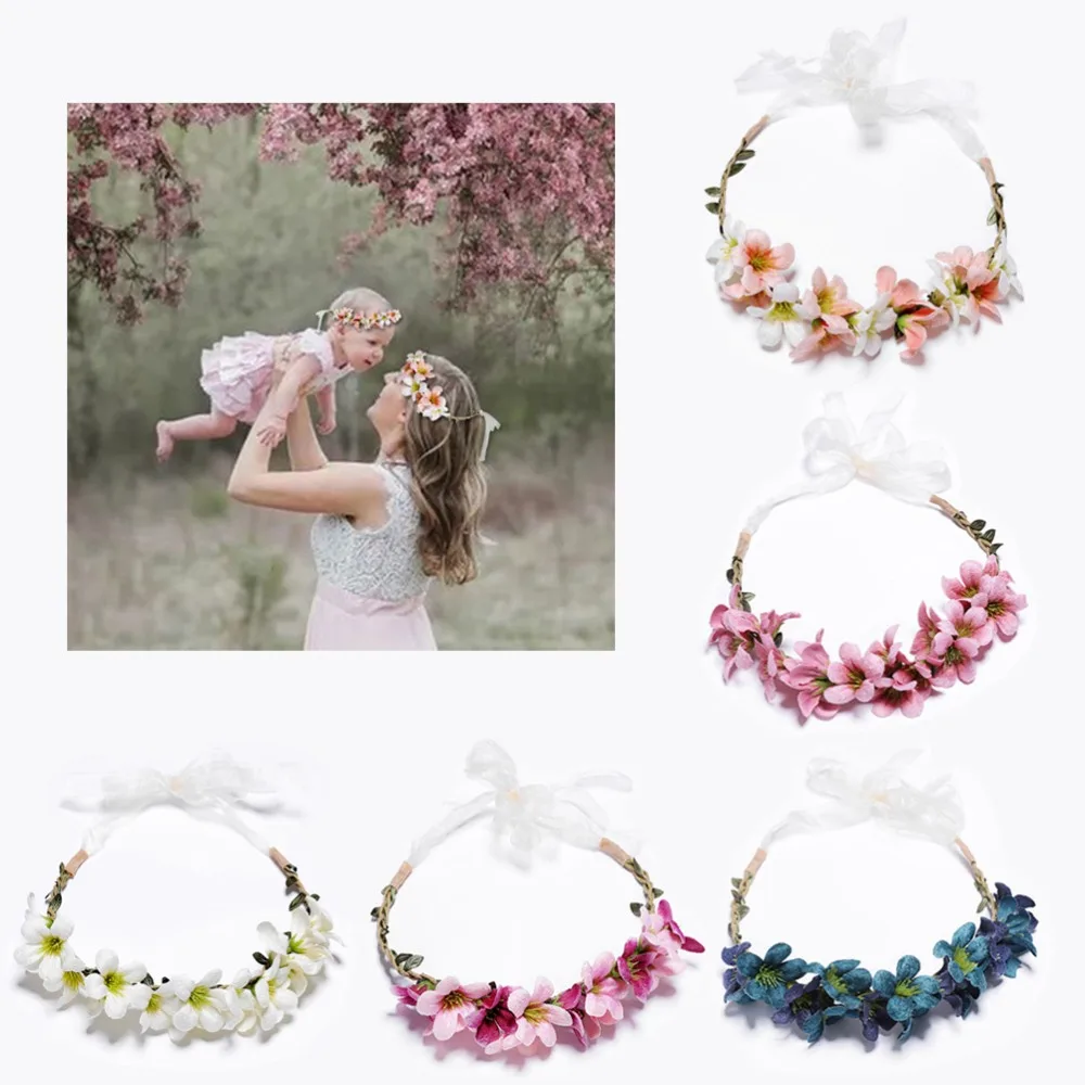 

MISM Cute Mommy & Kids Wreath Flower Crown Floral Headband Wedding Hairbands Flower Girl Garlands Sweet Princess Wianek Kwiatowy