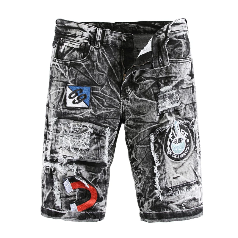 Sokotoo Men's embroidery badge snow washed gray black shorts Summer tie dyeing straight holes ripped stretch denim jeans
Sokotoo Men's embroidery badge snow washed gray black shorts Summer tie dyeing straight holes ripped stretch denim jeans