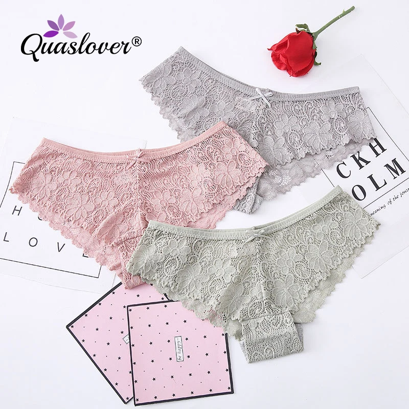 

Quaslover Sexy Lace Panties Women Silk Panty Fashion Cozy Lingerie Tempting Pretty Briefs Cotton Low Waist Cute Women Underwear