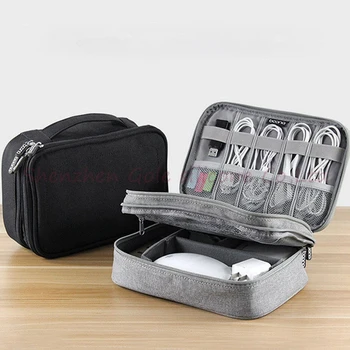 Travel Electronic Accessories Cable Organizer Bag Portable Case SD Cards Flash Drives Wires Earphones Double Layer Storage Box