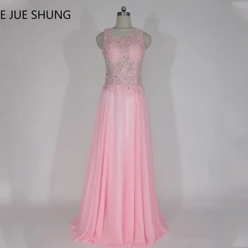 E JUE SHUNG Pink Chiffon Lace Appliques Long Prom Dresses Crystals 2017 O-neck High Side Slit Elegant Long Evening Dresses
E JUE SHUNG Pink Chiffon Lace Appliques Long Prom Dresses Crystals 2017 O-neck High Side Slit Elegant Long Evening Dresses