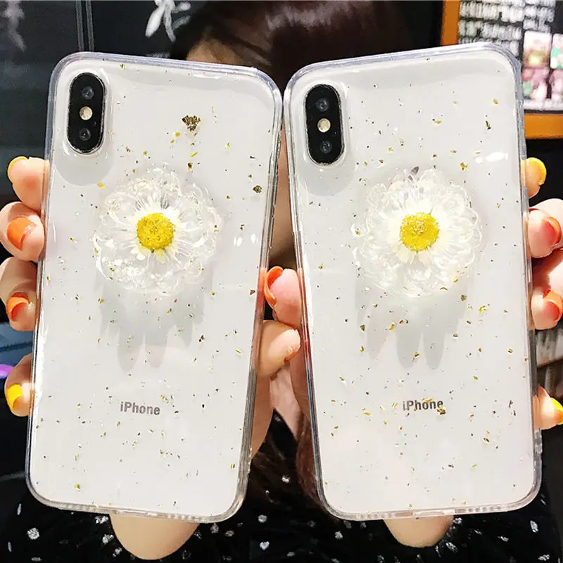 Glitter 3D Daisy Clear Phone Case For iPhone XS Max XR XS 6 6S 7 8 Plus X Real Flowers Transparent Soft TPU Back Cover
Glitter 3D Daisy Clear Phone Case For iPhone XS Max XR XS 6 6S 7 8 Plus X Real Flowers Transparent Soft TPU Back Cover