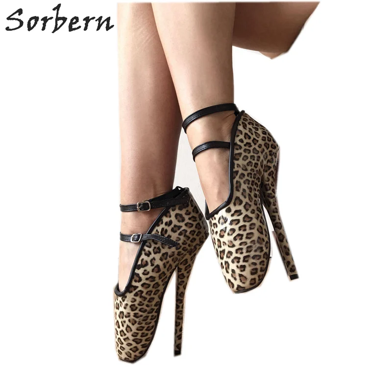 

Sorbern Leopard Cross Tied Ballet Shoes Women Pump High Heel 18Cm Sexy Fetish Shoe Bdsm Shoes Heeled Pumps Footwear Big Size