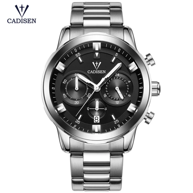 

Cadisen Men's Chronograph Analogue Quartz Watches Stainless Steel Strap Luminous 24 Hours Display Wristwatches for Boys C9011S3