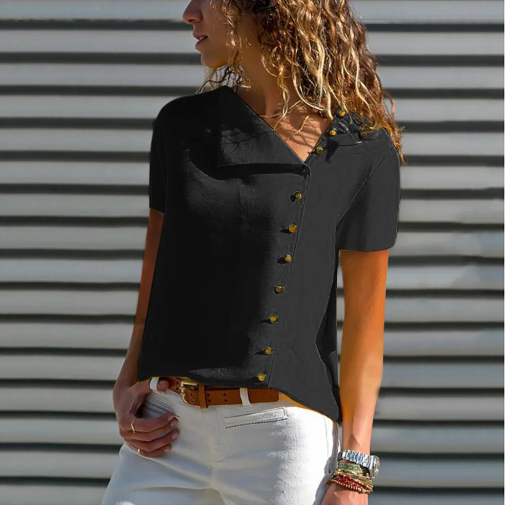 2019 Summer Slim Chiffon Women's Large Solid Color Button Casual Retro Loose Short Sleeve Size V-Neck Elegant Ladies Top C
2019 Summer Slim Chiffon Women's Large Solid Color Button Casual Retro Loose Short Sleeve Size V-Neck Elegant Ladies Top C