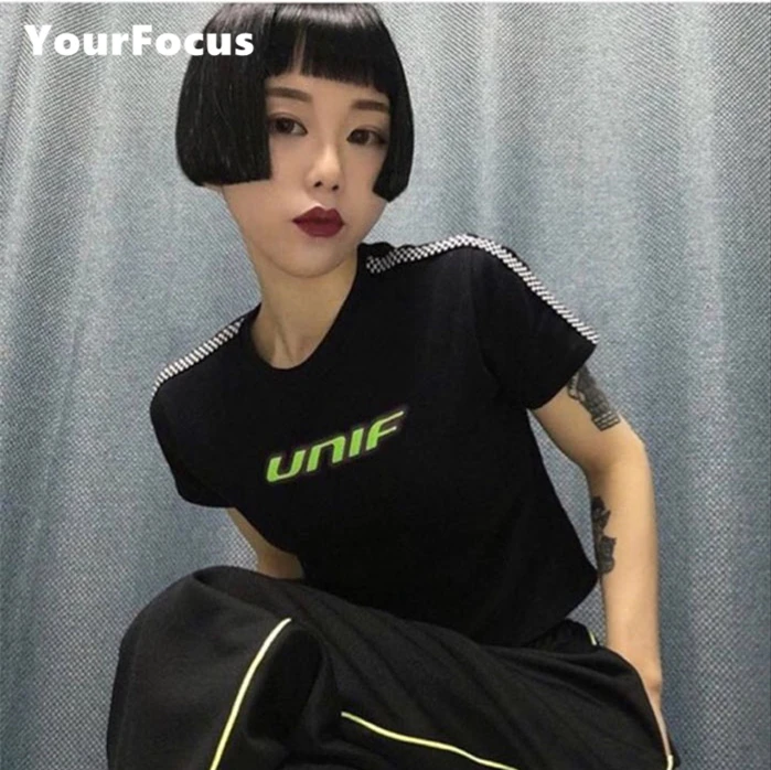Summer old school retro 90s checkerboard stitching unif logo cropped tight and short crop top women t-shirt men
Summer old school retro 90s checkerboard stitching unif logo cropped tight and short crop top women t-shirt men