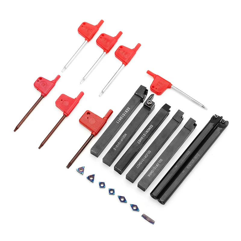 DANIU 7pcs Blue-nano Carbide Inserts + 7pcs 10mm Shank Tool Holder Boring Bar + 7pcs Wrenches For Lathe Turning Tools
DANIU 7pcs Blue-nano Carbide Inserts + 7pcs 10mm Shank Tool Holder Boring Bar + 7pcs Wrenches For Lathe Turning Tools