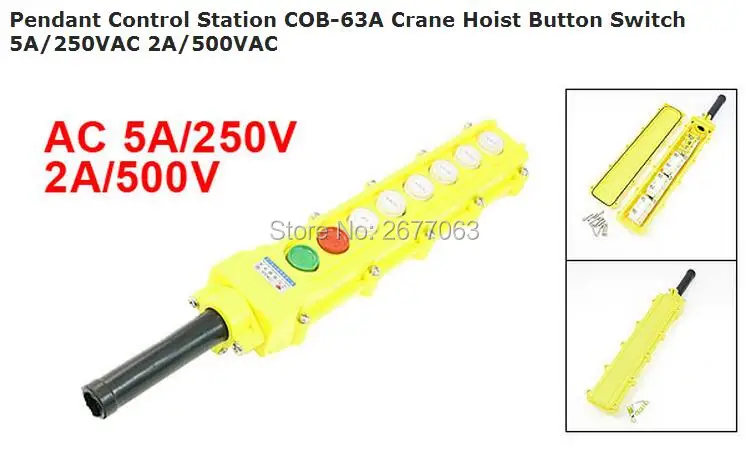 Pendant Control Station COB-63A Crane Hoist Button Switch 5A/250VAC 2A/500VAC
Pendant Control Station COB-63A Crane Hoist Button Switch 5A/250VAC 2A/500VAC