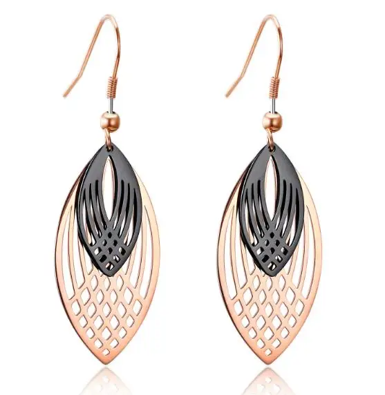 rose gold Stainless Steel simple double hollowed Leaves Earring Dangle Women Party Bling
rose gold Stainless Steel simple double hollowed Leaves Earring Dangle Women Party Bling