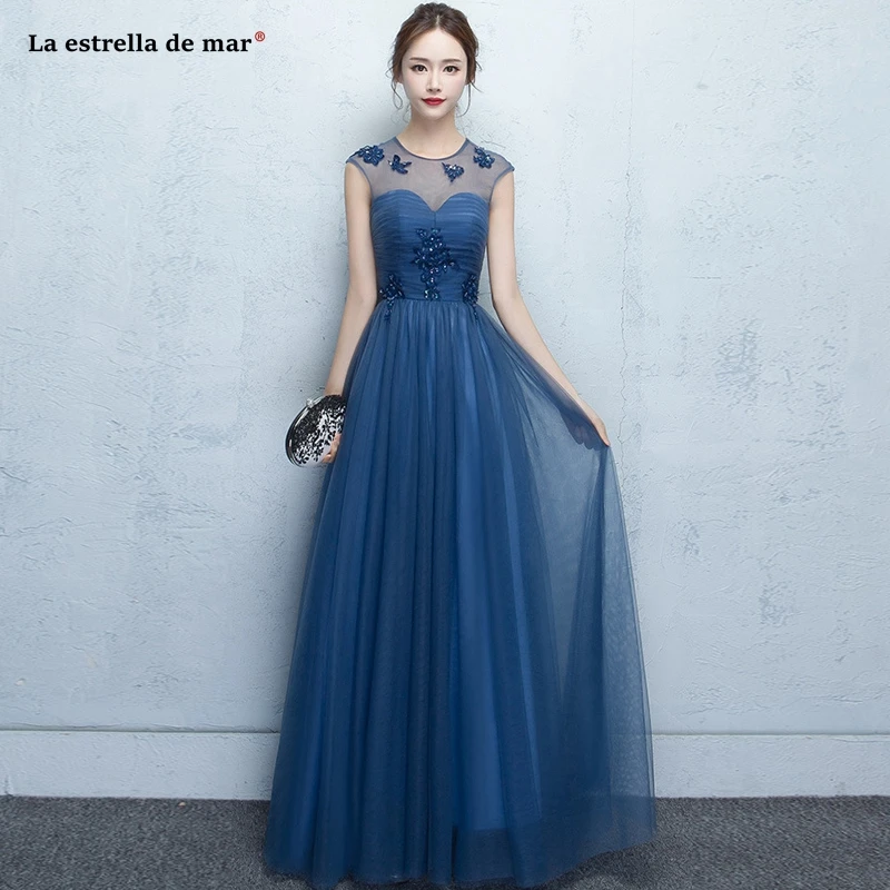 Vestidos de cerimonia para casamentos 2019 new Scoop neck tulle applique beaded A Lina navy blue bridesmaid dress long robe sire
Vestidos de cerimonia para casamentos 2019 new Scoop neck tulle applique beaded A Lina navy blue bridesmaid dress long robe sire
