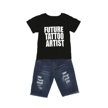 2018 Summer Toddler Kids Boy Clothing Set Short Sleeve Letter Print T-shirt +Ripped Denim Shorts Jean Bottom 2PCS Children Set
2018 Summer Toddler Kids Boy Clothing Set Short Sleeve Letter Print T-shirt +Ripped Denim Shorts Jean Bottom 2PCS Children Set