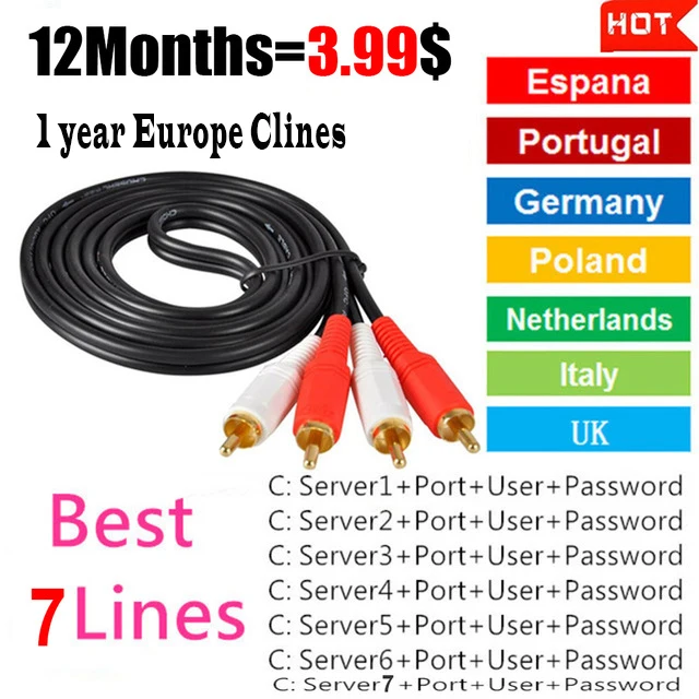 HD Clines for 1 year Europe Free Satellite Clines Account Share Sever Italy/Spain/French/Germany IKS 1year TV 7 Cable for V7
HD Clines for 1 year Europe Free Satellite Clines Account Share Sever Italy/Spain/French/Germany IKS 1year TV 7 Cable for V7