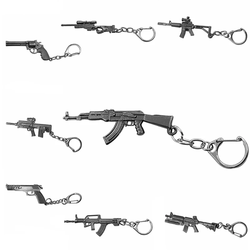 

Classic Shooting Game Gun Keychain Submachine Machine Sniper Revolver AK 47 & M16 & Desert Eagle Charms Metal Key Chain Jewelry