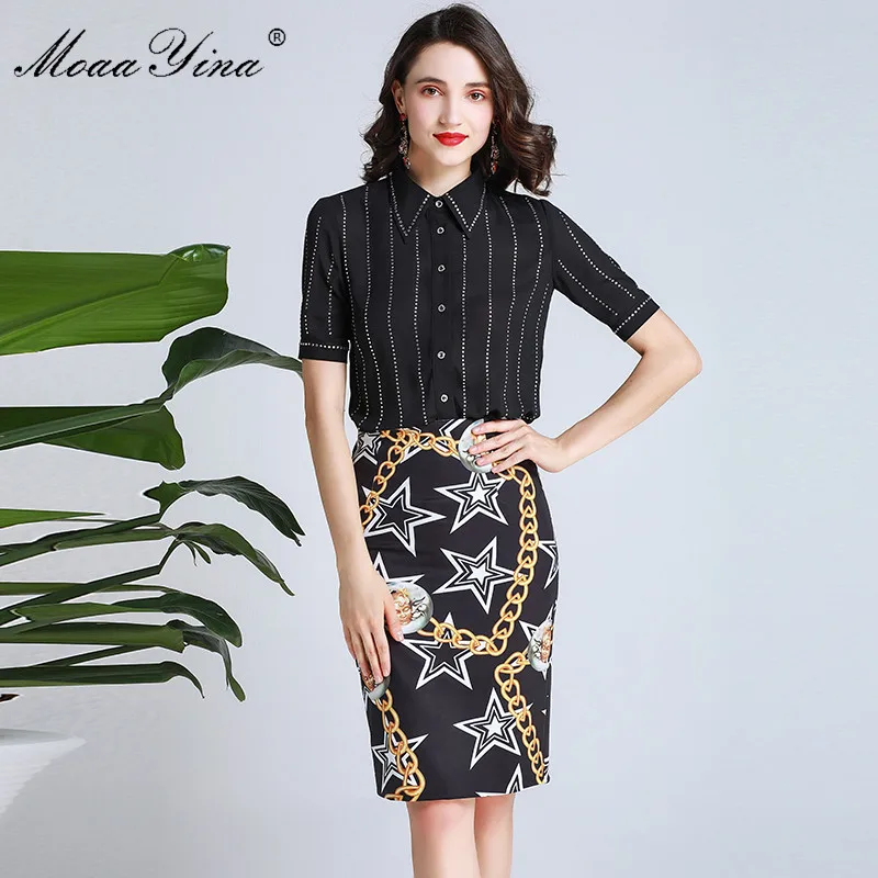 MoaaYina Fashion Designer Set Spring Summer Women Stripe Hot drilling Elegant Shirt Tops+Package buttocks Skirt Two-piece suit
MoaaYina Fashion Designer Set Spring Summer Women Stripe Hot drilling Elegant Shirt Tops+Package buttocks Skirt Two-piece suit