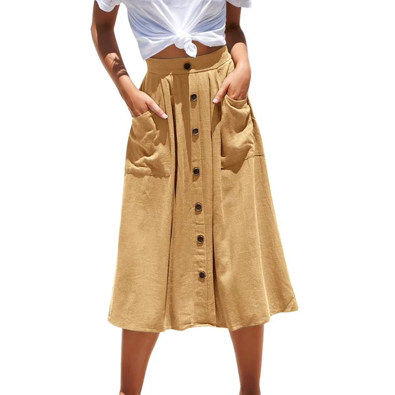 2019 Spring Summer Fashion Casual Women Pure Color Skirts High Waist Single Breasted Buttons Midi Skirt Pocket Hot Sale
2019 Spring Summer Fashion Casual Women Pure Color Skirts High Waist Single Breasted Buttons Midi Skirt Pocket Hot Sale