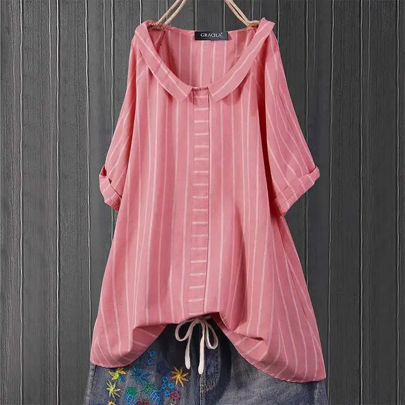 Women Vintage Striped Shirt Summer Short Sleeve Tunic Tops Female Loose Casual Blusas Elegant Work OL Blouse Plus Size Mujer
Women Vintage Striped Shirt Summer Short Sleeve Tunic Tops Female Loose Casual Blusas Elegant Work OL Blouse Plus Size Mujer