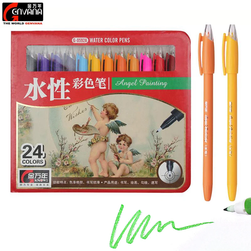 Фото Genvana Felt Tip Art Marker Set Water Based Ink 12/24 Color for Drawing Coloring Calligraphy Lettering Fineliner 0.4mm Line Pen |