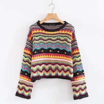Vintage Sweet Multicolored Yarn Short Knit Sweater Women 2018 New Fashion O Neck Long Sleeve Ladies Pullovers Casual Pull Femme
Vintage Sweet Multicolored Yarn Short Knit Sweater Women 2018 New Fashion O Neck Long Sleeve Ladies Pullovers Casual Pull Femme