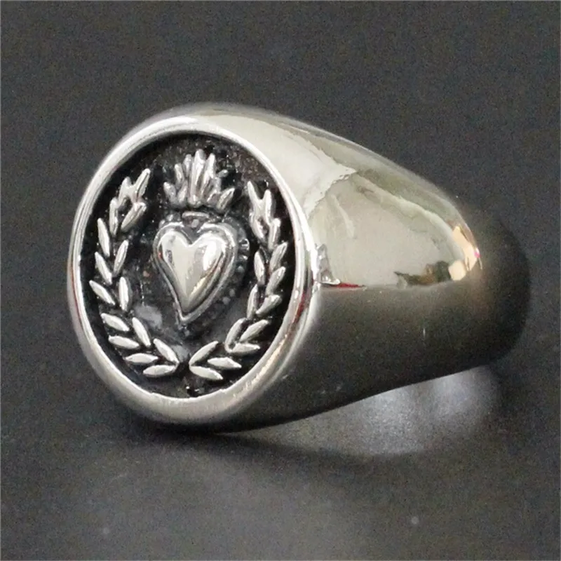 Elegant Love Heart Olive Branch Ring for Men