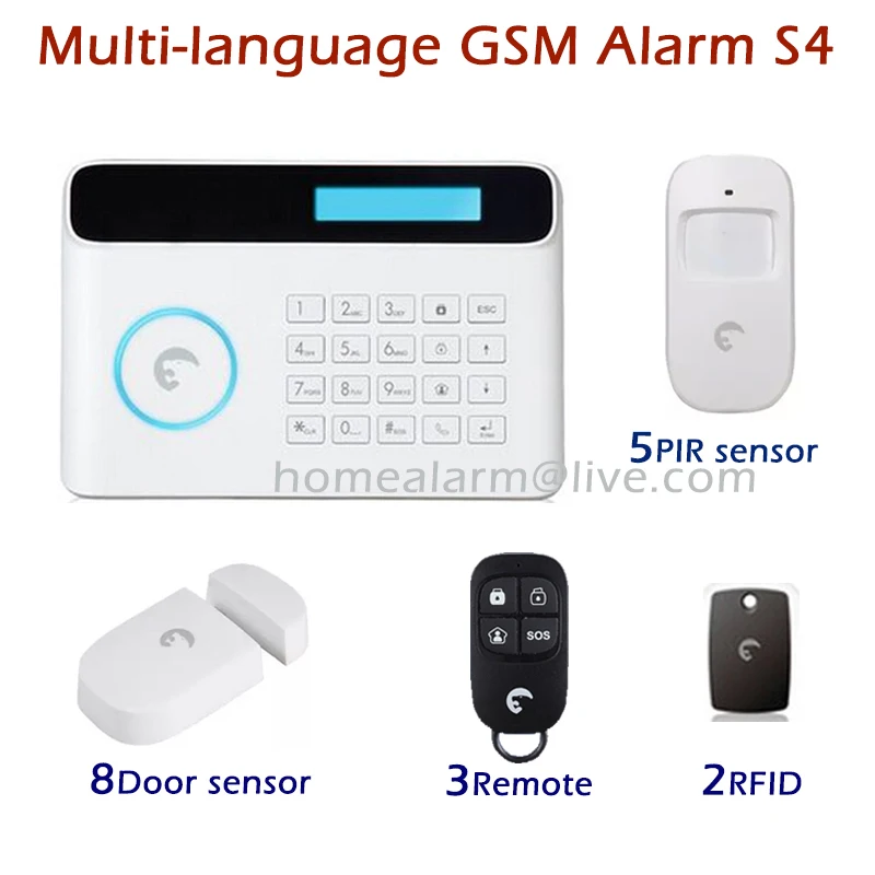 Android/Iphone APP Remote Control S4 Wireless GSM/PSTN Security Alarm System, French/German/Spanish/Swedish Language Optional
Android/Iphone APP Remote Control S4 Wireless GSM/PSTN Security Alarm System, French/German/Spanish/Swedish Language Optional