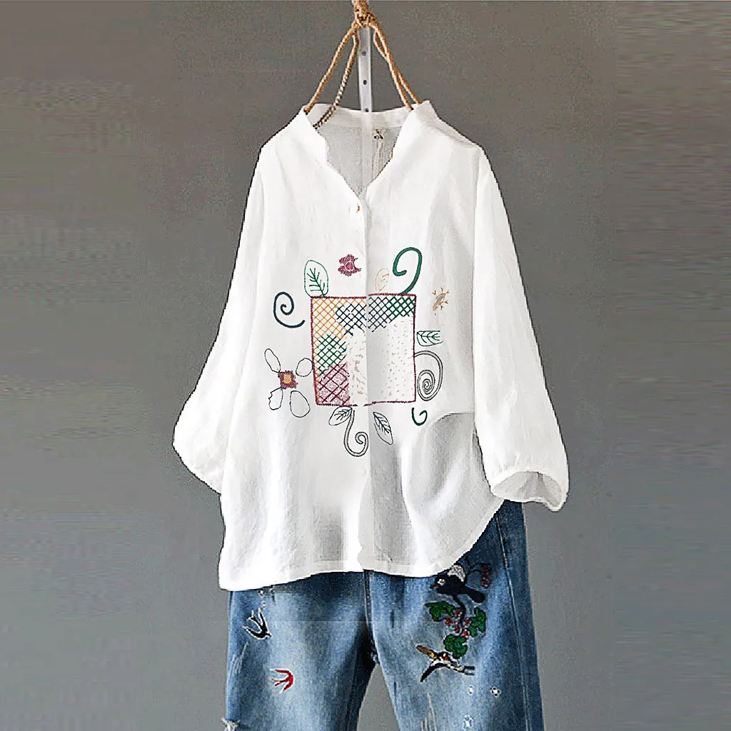 Feminine Blouse Shirt Cotton and Linen Plus Size Embroidery Button V-Neck Casual Blouse Tops Blusas Mujer De Moda 2019 Chemise
Feminine Blouse Shirt Cotton and Linen Plus Size Embroidery Button V-Neck Casual Blouse Tops Blusas Mujer De Moda 2019 Chemise