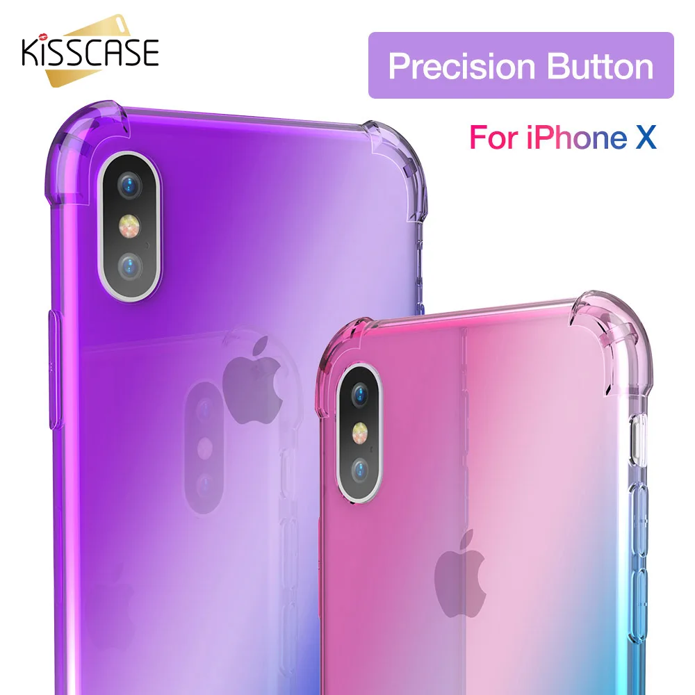 Мягкий ТПУ чехол KISSCASE для iPhone X 7 8 6 6S Plus прозрачный силиконовый градиентный