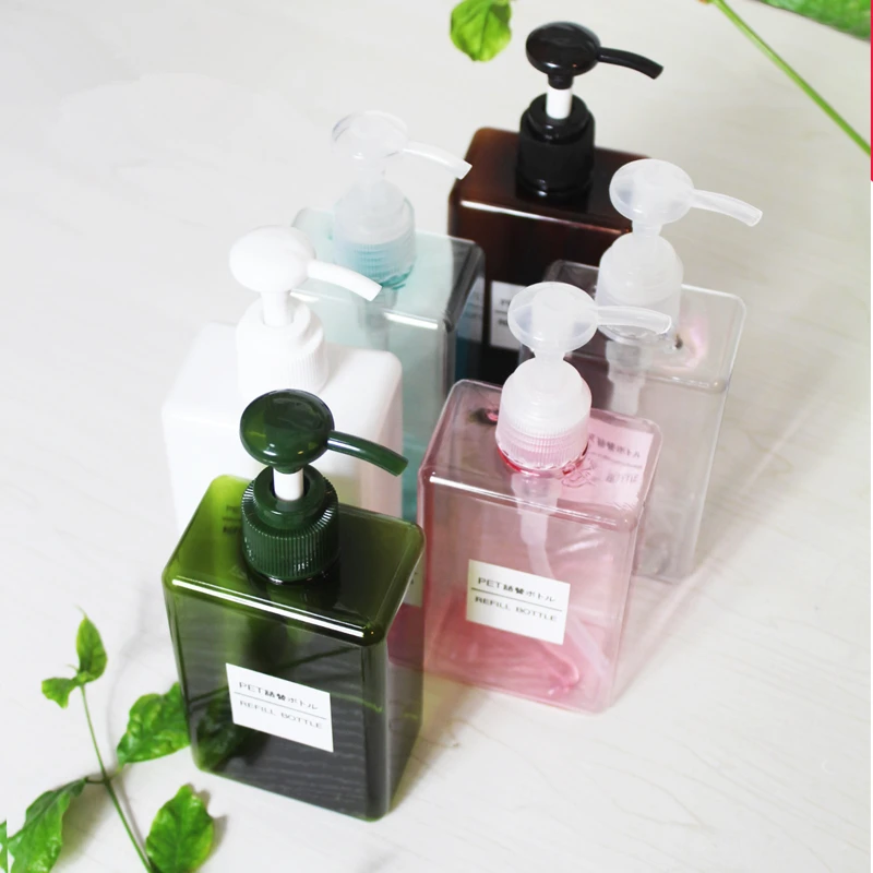 300ml 10oz Square Empty Refill Bottle PETG pink cosmetic bottle lotion pump color plastic travel shampoo 280ml | Красота и здоровье
