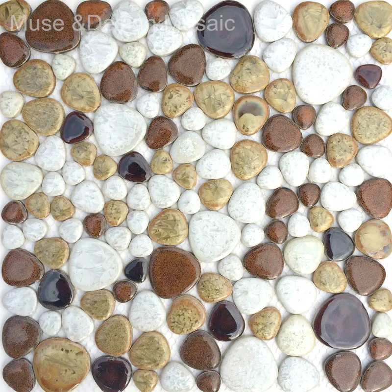 Free Shipping Brown Tans White pebble ceramic porcelain mosaic tile bathroom floor tiles Kitchen Backsplash | Обустройство дома