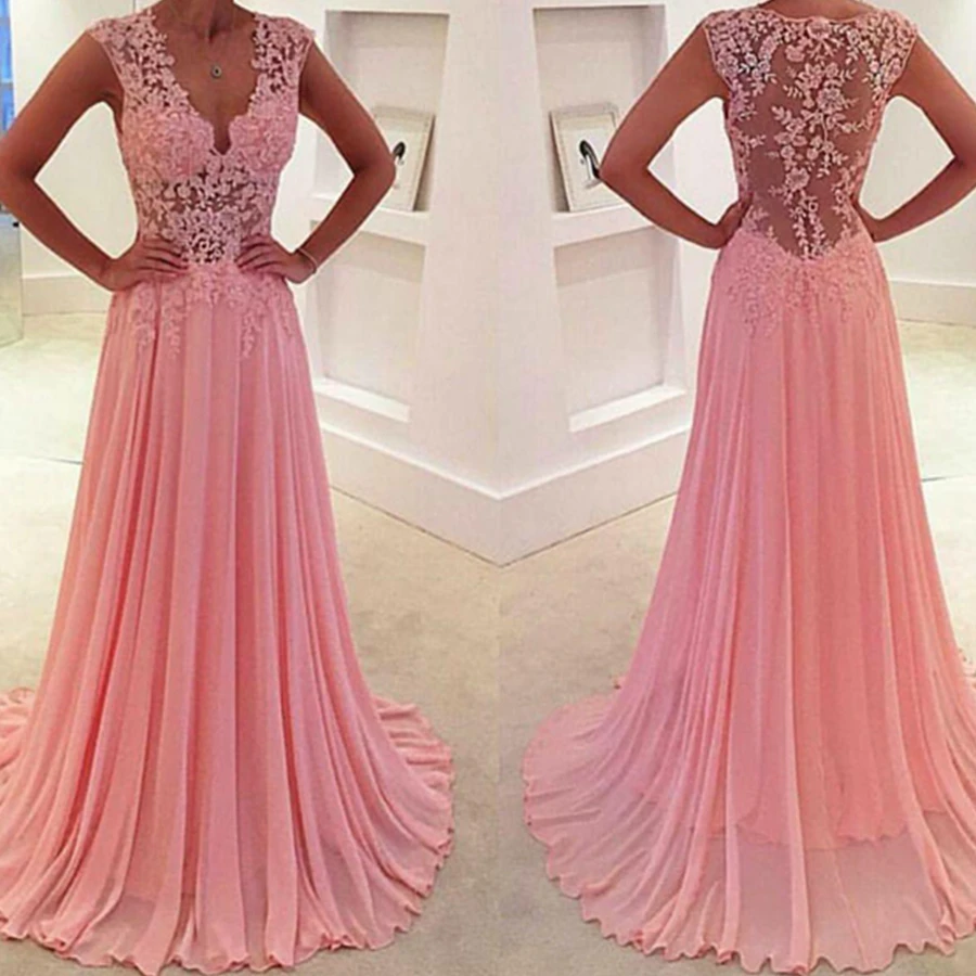 2021 New Prom Dresses V-Neck Pink Sheer Lace Chiffon A Line Floor Length Formal Long Evening Party Gowns
2021 New Prom Dresses V-Neck Pink Sheer Lace Chiffon A Line Floor Length Formal Long Evening Party Gowns