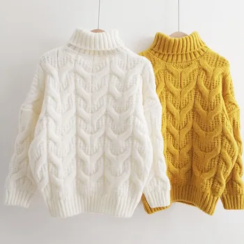 Turtleneck Sweater Female Thickened Korean Style Loose 2019 New Autumn and Winter Knitwear Women Oversized Sweater Pullovers 
Turtleneck Sweater Female Thickened Korean Style Loose 2019 New Autumn and Winter Knitwear Women Oversized Sweater Pullovers