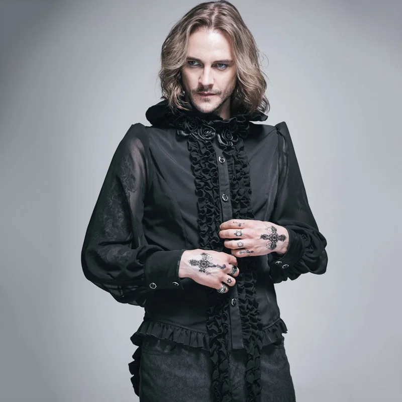 Fashion Unique Steampunk Slim Fit Withe Long Sleeves Men Chiffon Blouses Victorian Gothic Male High Ruffled Collar Shirts Tops
Fashion Unique Steampunk Slim Fit Withe Long Sleeves Men Chiffon Blouses Victorian Gothic Male High Ruffled Collar Shirts Tops