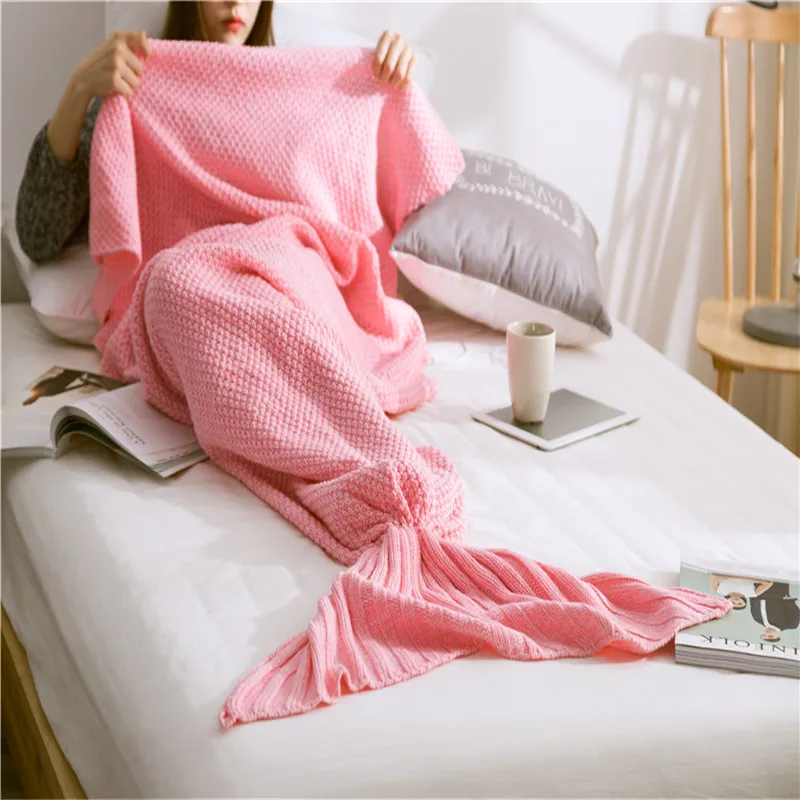 

Soft Snuggle Knitted Blanket Crochet Throw Bed Wrap Sleeping Camping Sleepovers Blankets For Adult Childern Kids