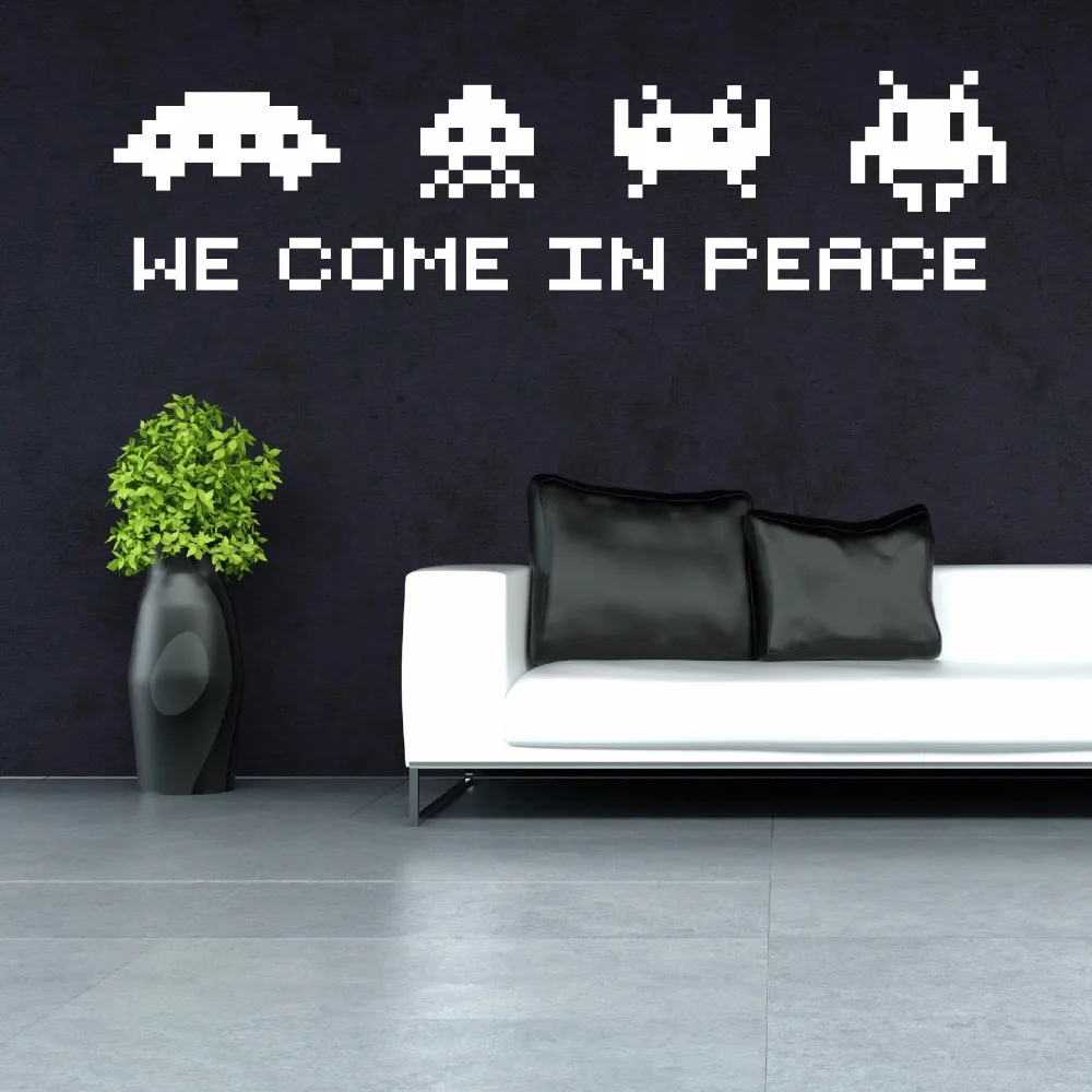 Pixel Modern Wall Decals Living Room Space Invaders We Come In Peace Vinyl Wall Sticker Words Removable Game Room Decor S135
Pixel Modern Wall Decals Living Room Space Invaders We Come In Peace Vinyl Wall Sticker Words Removable Game Room Decor S135