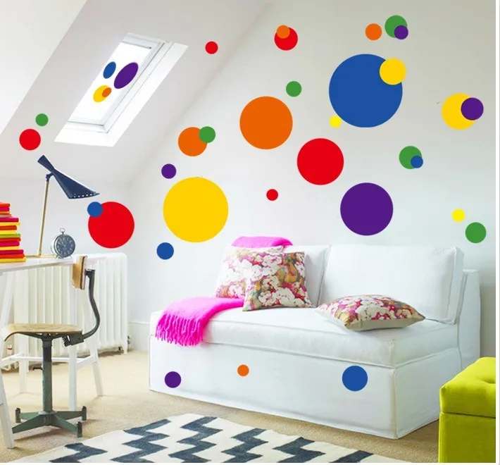 Image NEW design colorful circle wall sticker bathroom kitchen 7158 decorative adesivo de parede removable pvc wall sticker home decor
