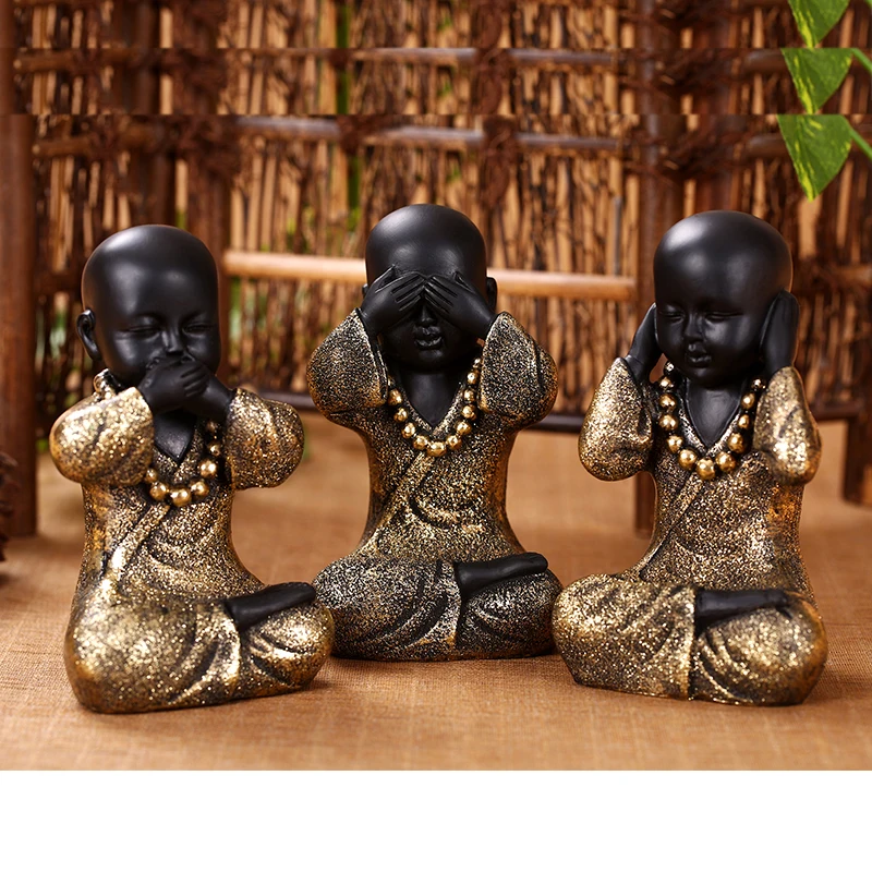 Image New personality Not look,listen,say small monk Creative resin gifts Home decoration Creative living room TV cabinets ornament