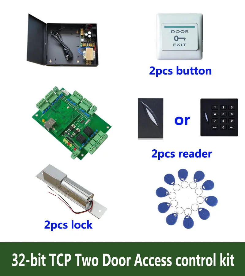 RFID Card 32-Bit Access Control Kit,TCP Two Door Access Control+Powercase+Bolt Lock +ID Reader+Exit Button+10 ID Tag,Sn:Kit-T202
RFID Card 32-Bit Access Control Kit,TCP Two Door Access Control+Powercase+Bolt Lock +ID Reader+Exit Button+10 ID Tag,Sn:Kit-T202