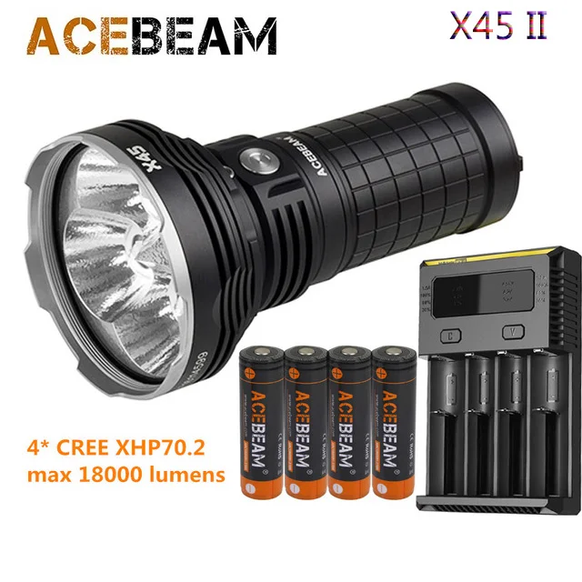 Acebeam X45 II high lumen flashlight max 18000lm 4* CREE XHP70.2 LED beam distance 660 meter + 4* 18650 battery NEW I4 charger
Acebeam X45 II high lumen flashlight max 18000lm 4* CREE XHP70.2 LED beam distance 660 meter + 4* 18650 battery NEW I4 charger