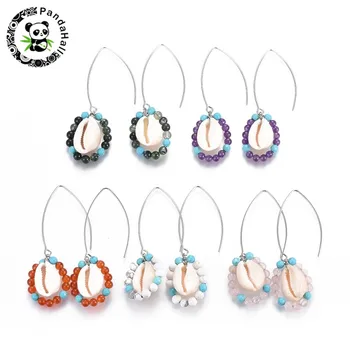 Stainless Steel Dangle Earrings with Natural Mixed Stone Beads and Shell Beads, 68~70mm, Pin: 0.7mm
Stainless Steel Dangle Earrings with Natural Mixed Stone Beads and Shell Beads, 68~70mm, Pin: 0.7mm