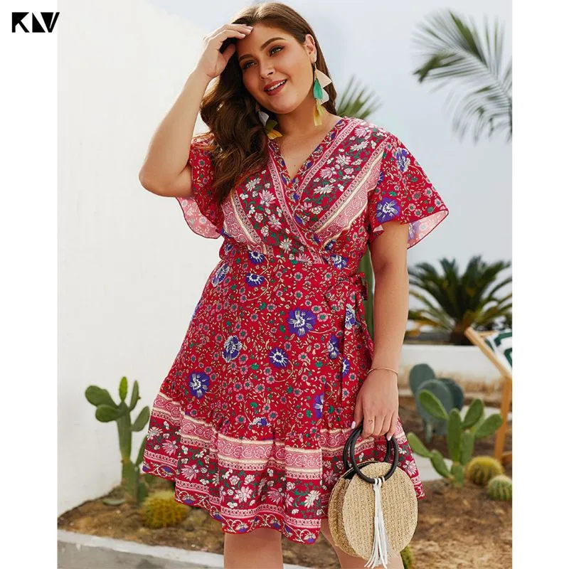 KLV 2019 Women Plus Size BOHO V Neck Floral Print Summer Short Sleeve Holiday Beach Sundress Mini Dress
KLV 2019 Women Plus Size BOHO V Neck Floral Print Summer Short Sleeve Holiday Beach Sundress Mini Dress