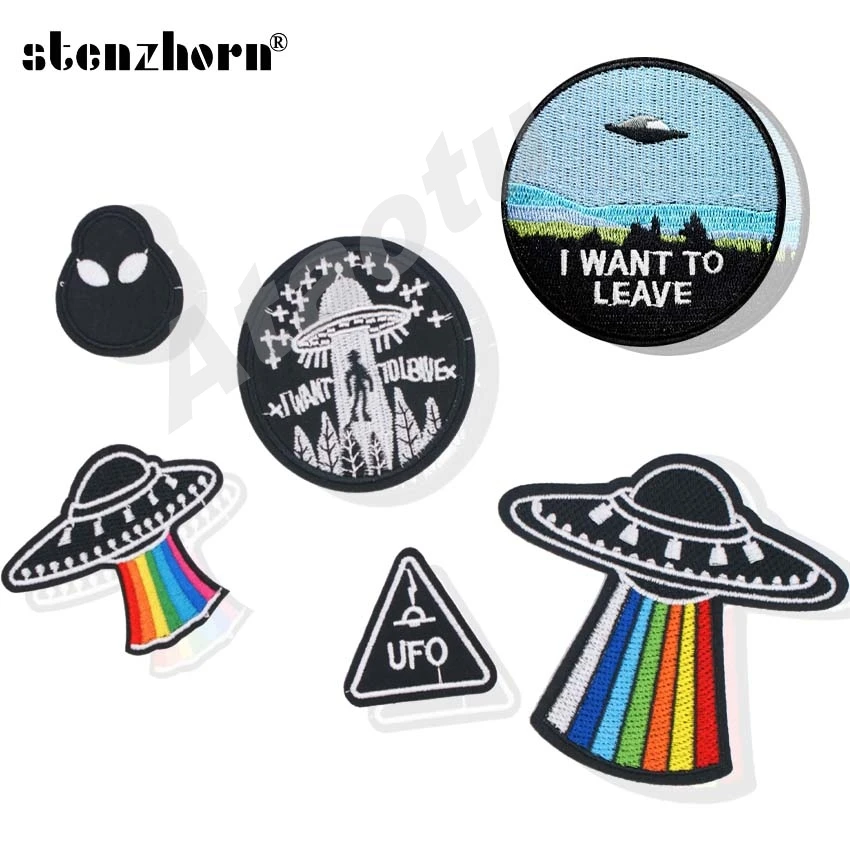 (1 PC) embroidered iron sew on Logo patches UFO I WANT TO LEAVE alien Saucer man spaceship Badge clothes accessories
(1 PC) embroidered iron sew on Logo patches UFO I WANT TO LEAVE alien Saucer man spaceship Badge clothes accessories