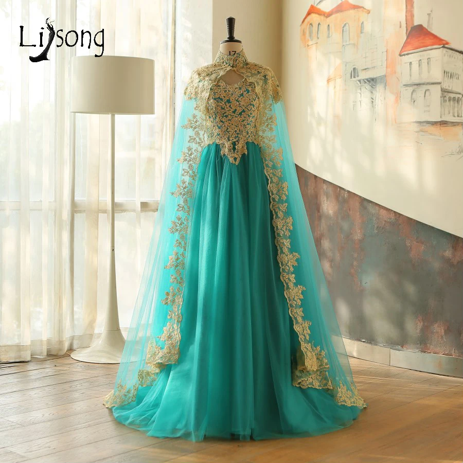 Muslim 2 Pieces Evening Dresses With Cloak Gold Appliques Moroccan Kaftan Abiye Evening Gowns Turkish Abendkleider Formal Dress
Muslim 2 Pieces Evening Dresses With Cloak Gold Appliques Moroccan Kaftan Abiye Evening Gowns Turkish Abendkleider Formal Dress