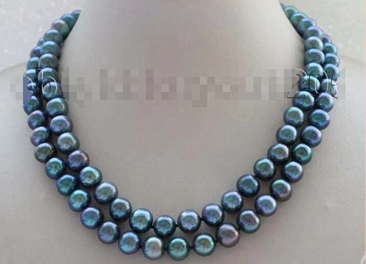 18" Double Genuine Natural 10mm Peacok Round Pearl Necklace #f1685! AAA